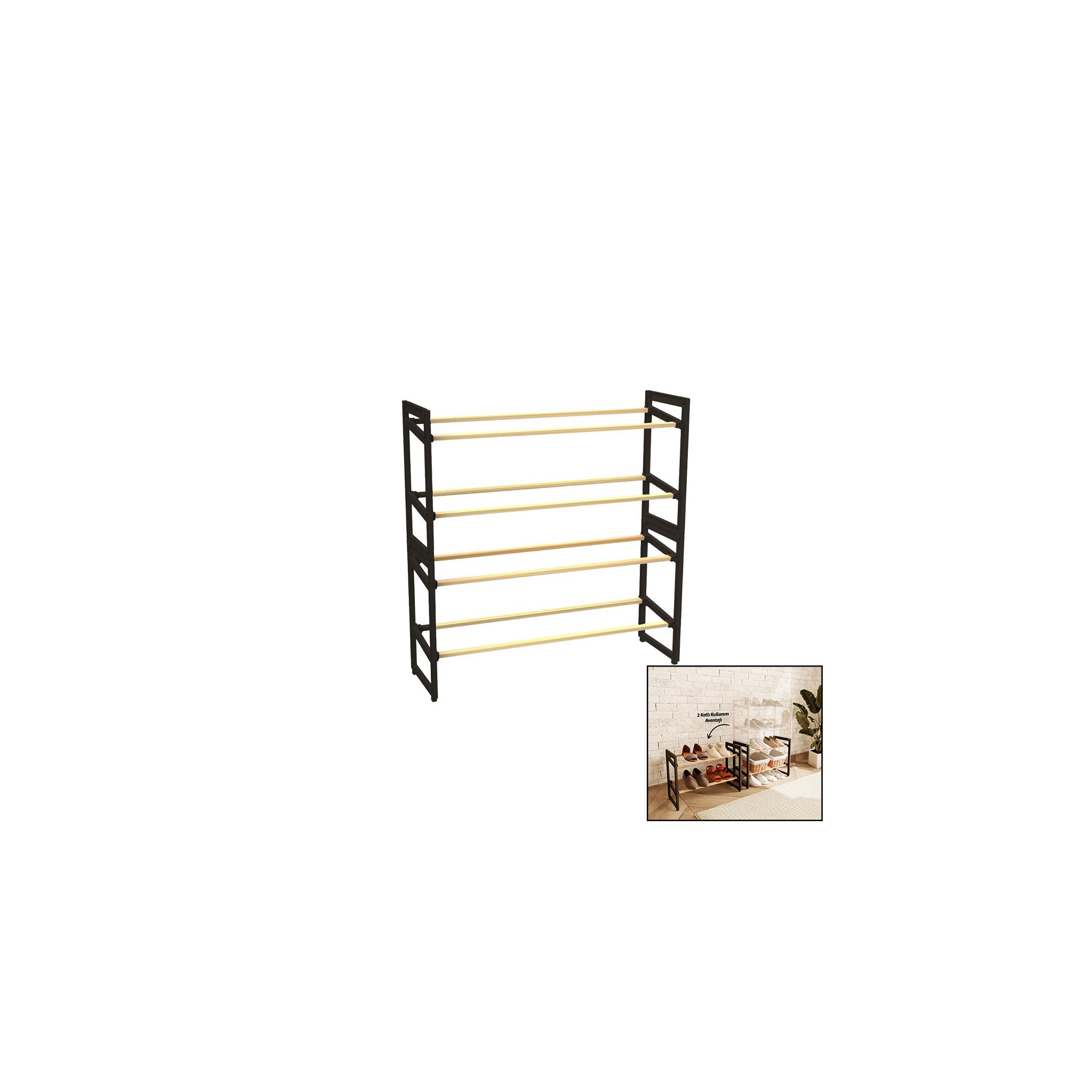 4 KATLI AHŞAP AYAKKABILIK 8 AYAKKABILIK 20X65X51CM ÇOK AMAÇLI RAF PORTATİF - VİDASIZ KOLAY MONTAJ (5296)