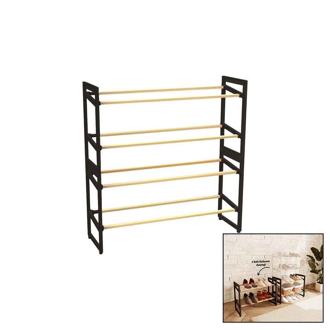 4 KATLI AHŞAP AYAKKABILIK 8 AYAKKABILIK 20X65X51CM ÇOK AMAÇLI RAF PORTATİF - VİDASIZ KOLAY MONTAJ (5296) - Görsel 2