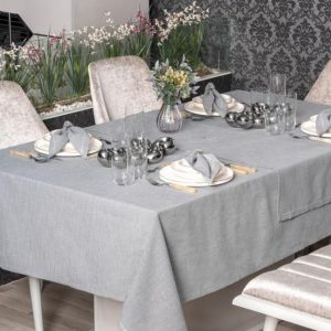 Gri 8 Parça Keten Masa Örtüsü