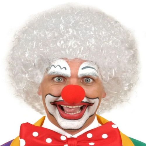 Beyaz Renk Kıvırcık Afro Bonus Peruk Saç ve Kırmızı Sünger B Seti