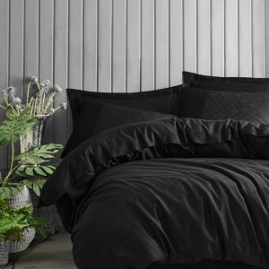 Çift Kişilik Jakarlı Saten Nev Takımı Dama Siyah