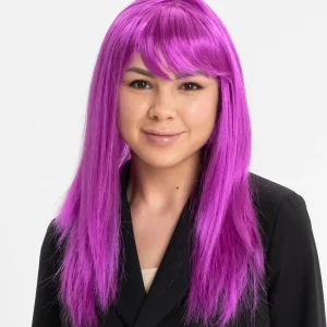 Fuşya Renk Düz Kesim Uzun Parti Peruğu Takma Saç