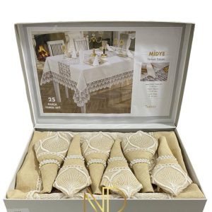 25 Parça Masa Örtüsü Seti Midye Cappuccino