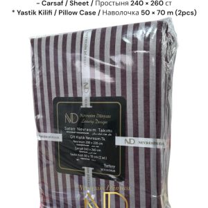 Çift Kişilik Çizgili Saten Nev Takımı Bordo