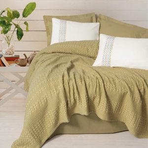 Aura Çift Kişilik Pike Takımı Pebble Hardal