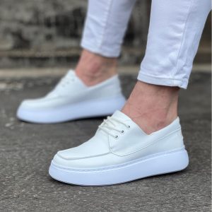 Beyaz Cilt Ortopedik Taban Erkek Casual Ayakkabı