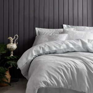 Çift Kişilik Jakarlı Saten Nev Takımı Leaf Buz Mavisi