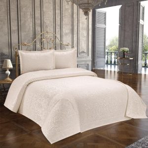 3 Parça Çift Kişilik Yatak Örtüsü Royal Ekru