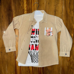 4-8 yaş tişört gömlek kombini vizon