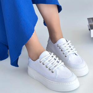 Carin Beyaz Keten Bağcıklı Spor Ayakkabı