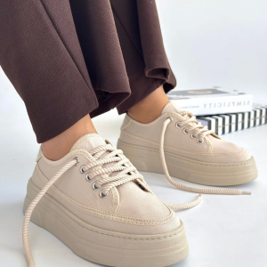 Carin Bej Keten Bağcıklı Spor Ayakkabı