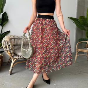 Baskılı astarlı uzun etek