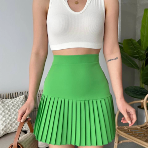 Altı pliseli mini etek yeşil s24705