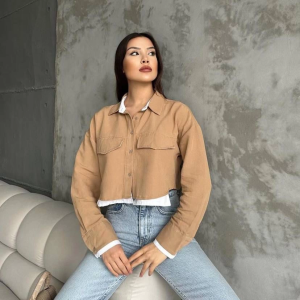 Çift renkli kısa gömlek vizonbeyaz s4021