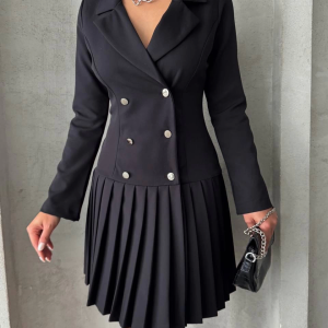 Altı piliseli uzun kollu ceket elbise siyah s255016