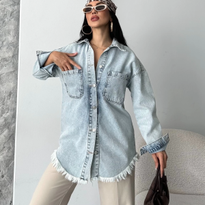 Cepli püsküllü kar yıkama kot ceket mavi d2515