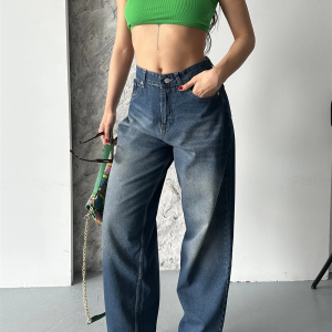 Baggy süper taş bıyık yıkama kahve tint jeans pantolon d2007