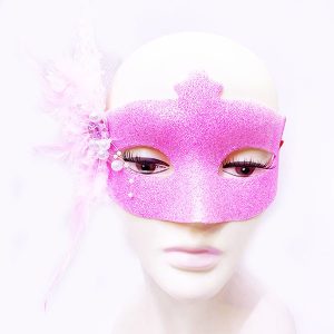 Sim İşlemeli İnci Boncuk Detaylı Tüylü B Maskesi Pembe Renk 13x18 cm