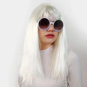 Beyaz Renk Uzun Düz Parti Peruğu