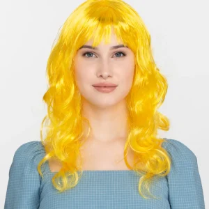 Sarı Renk Uzun Dalgalı Parti Peruğu