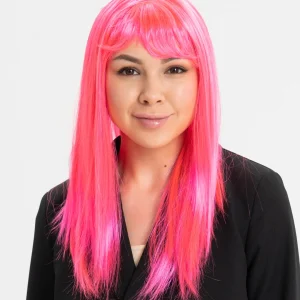 Şeker Pembesi Koyu Pembe Renk Uzun Düz Parti Peruğu