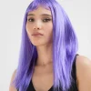 Lila Renk Uzun Düz Parti Peruğu
