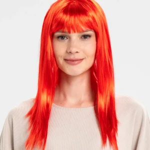 Kırmızı Renk Uzun Düz Parti Peruğu