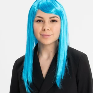 Açık Mavi Renk Uzun Düz Parti Peruğu