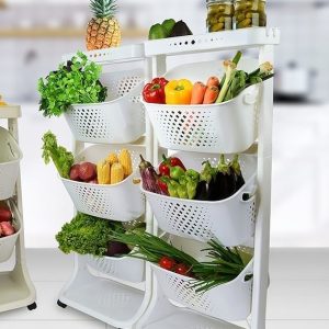 Beyaz 4 Katlı Tekerlekli Raf - Mutfak - Banyo Rafı Sebze Rafı No.3