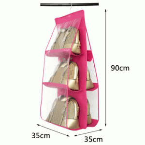 6 Gözlü Pratik Dolap İçi Çanta Askılığı/Organizer (Pembe)
