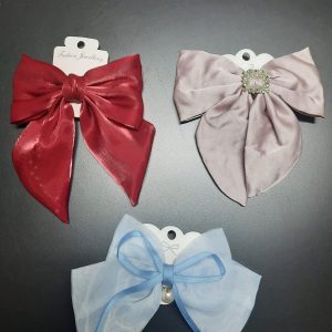 1 Adet Renkli Şık Kurdele Fiyonk Toka - Otomatik Kumaş Saç Tokası