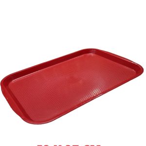 10 Adet Büyük Kırmızı Plastik Servis Tepsisi Kırılmaz Lokanta Büfe Fast Food Kullanım ( 53 x37 Cm)