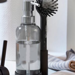 Silikon Fırçalı Sıvı Sabunluk Deterjanlık - Stantlı Mutfak -Banyo Temizlik Seti