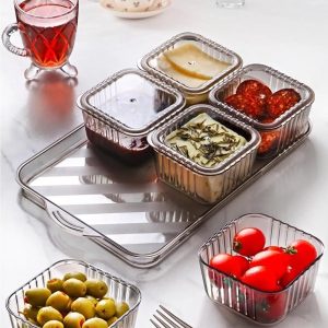 6 Bölmeli Akrilik Pratik Sızdırmaz Kapaklı Tepsili Kahvaltılık Seti