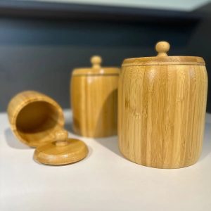 1 Adet Bambu Ahşap Kavanoz - Saklama Kabı- Baharatlık (11 x 8 cm)