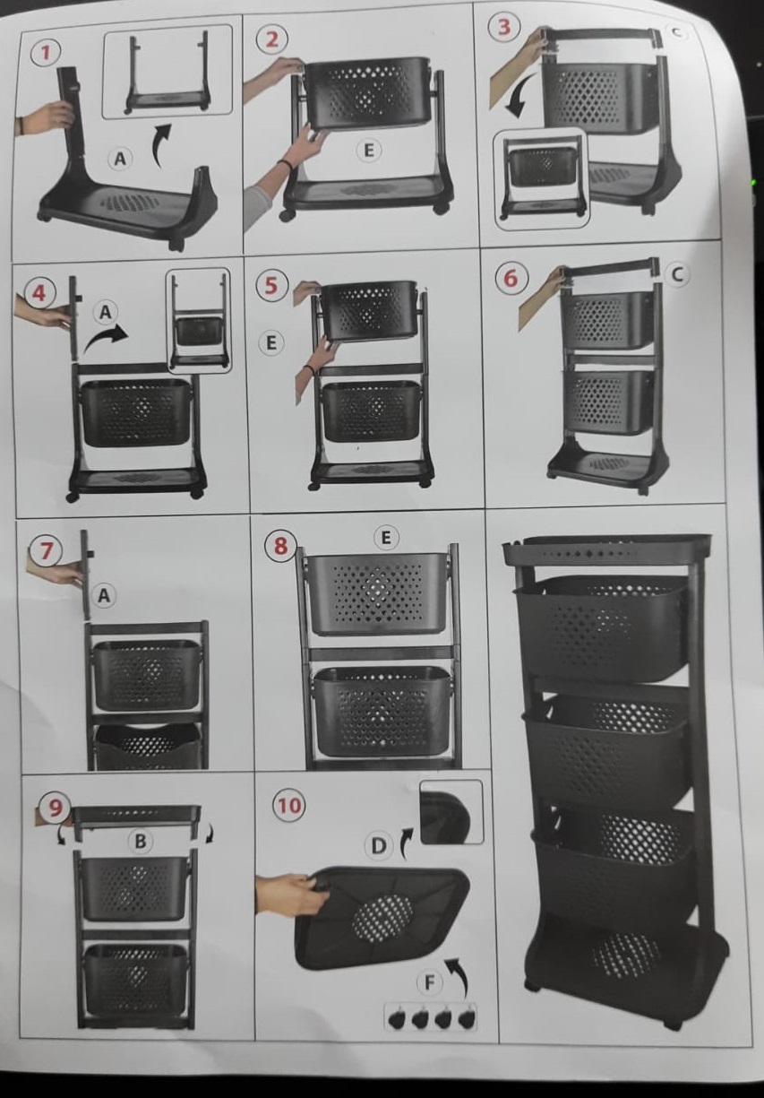Antrasit 4 Katlı Tekerlekli Raf - Mutfak - Banyo Rafı Sebze Rafı No.3 - Görsel 4