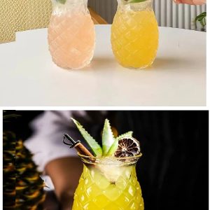 1 Adet Ananas Cam Kokteyl Sunum Bardağı Cam Pipetli Kahve Soğuk İçecek Bardak