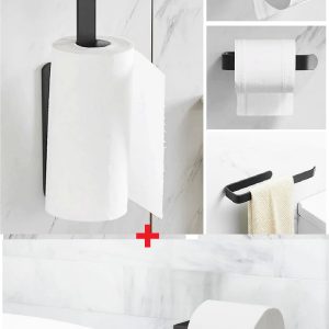 2 Lİ Set Mat Siyah Metal Kağıt Havlu Askısı Ve Tuvalet Kağıtlığı Vida veya Yapıştırmalı Set