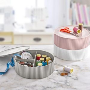 3 Gözlü Saklama Kabı Dikiş Ve Takı Kutusu - Gri