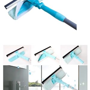 Çift Kademeli Ekstra Uzun Oynar Başlı Cam -Tavan Silme Aparatı - Teleskopik Çekçekli Mikrofiberli