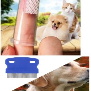 2 Li Set Kedi Köpek Tavşan İçin Parmağa Takılan Diş Fırçası - İnce Dişli Bit Pire Tarağı