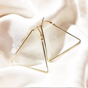 1 Çift Geometrik Halka Küpe Gold Kaplama Arkası Kapalı 6 Cm