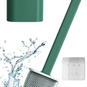 Duvara Monte Edilebilir Kapaklı Askılı Klozet Yumuşak Silikon Başlıklı Tuvalet Fırçası Seti