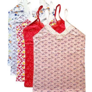 5 Adet Kadın Askılı Desenli Atlet Dantelli Empirme Pamuklu Penye D6-10