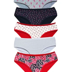 Pamuklu Geniş Kenarlı Likralı Desenli Bato Kadın Külot 5'li Paket Set 1