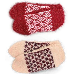 2 Çift Kışlık Şık Kadın Yün Patik Bordo Krem Desenli