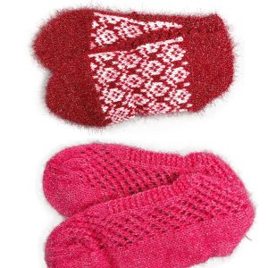 2 Çift Kışlık Şık Kadın Yün Patik Bordo Pembe