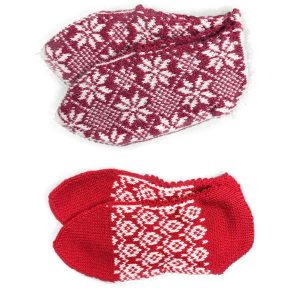 2 Çift Kışlık Şık Kadın Yün Patik Bordo Kırmızı Desenli