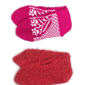 2 Çift Kışlık Şık Kadın Yün Patik Fuşya Kırmızı