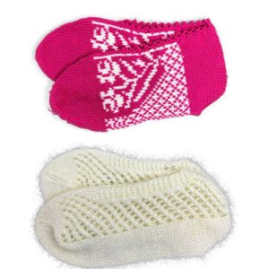 2 Çift Kışlık Şık Kadın Yün Patik Fuşya Krem